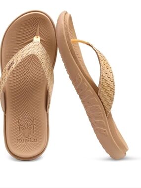 KuaiLu Women’s Tan Woven Thong Sandals – Lightweight Comfort